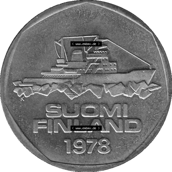 Grau bzw. s/w Alte Münzen KMS Finnland, Kursmünzensatz 1978 in Stempelglanz als digitales Computerbild einer finnischen digitalisierten Münze in transparenten PNG 1972-1978, 5 finnische Mark,... Sammlung Graustufen