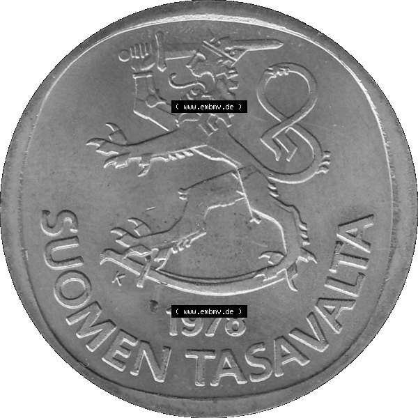 Grau bzw. s/w Alte Münzen KMS Finnland, Kursmünzensatz 1978 in Stempelglanz als digitales Computerbild einer finnischen digitalisierten Münze in transparenten PNG 1969-1993, 1 finnische Mark,... Sammlung Graustufen