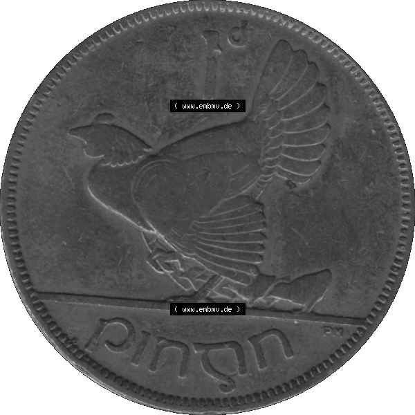 Grau bzw. s/w Bildmaterial einer Münze aus Irland als PNG-Grafik 1928-1937, 1 Penny, Pence 1935-01. Digitalisierte Münze aus Irland als transparente PNG-Grafik zum herunterladen.... Sammlung Graustufen