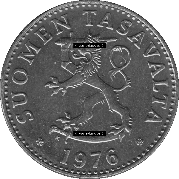 Grau bzw. s/w Alte Münzen KMS Finnland, Kursmünzensatz 1976 in Stempelglanz als digitales Computerbild in transparenten PNG 1963-1990, 50 Penny Penniä 1976-1, SUOMEN TASAVALTA.... Sammlung Graustufen