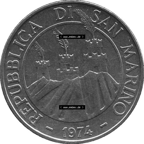 Grau bzw. s/w Bildmaterial Münzensatz / KMS 1974 aus San Marino Münze 1974-1974 als transparente PNG-Grafik, 100 Lire, L.100 MINGUZZI MONASSI INC.. Vorderseite als PNG-Grafik... Sammlung Graustufen