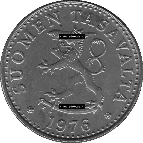 Grau bzw. s/w Alte Münzen KMS Finnland, Kursmünzensatz 1976 in Stempelglanz als digitales Computerbild in transparenten PNG 1963-1990, 20 Penny Penniä 1976-1, SUOMEN TASAVALTA.... Sammlung Graustufen