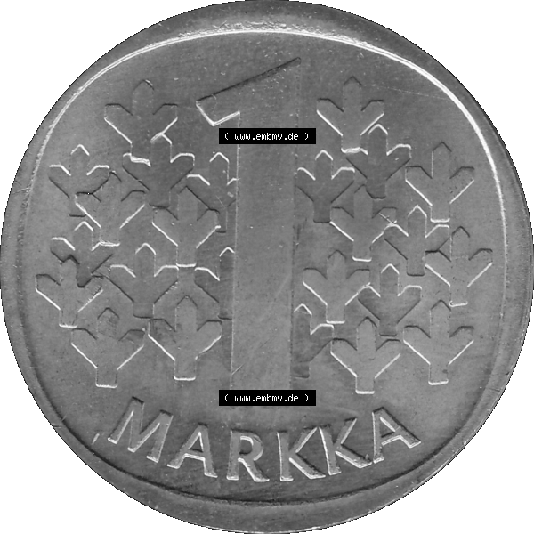 Grau bzw. s/w Alte Münzen KMS Finnland, Kursmünzensatz 1978 in Stempelglanz als digitales Computerbild einer finnischen digitalisierten Münze in transparenten PNG 1969-1993, 1 finnische Mark,... Sammlung Graustufen