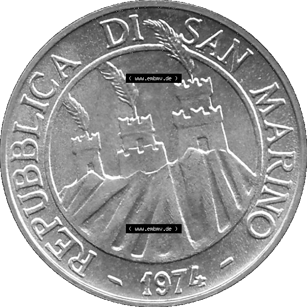 Grau bzw. s/w Bildmaterial Münzensatz / KMS 1974 aus San Marino Münze 1974-1974 als transparente PNG-Grafik, 2 Lire, L.2 MINGUZZI MONASSI INC.. Vorderseite als PNG-Grafik... Sammlung Graustufen