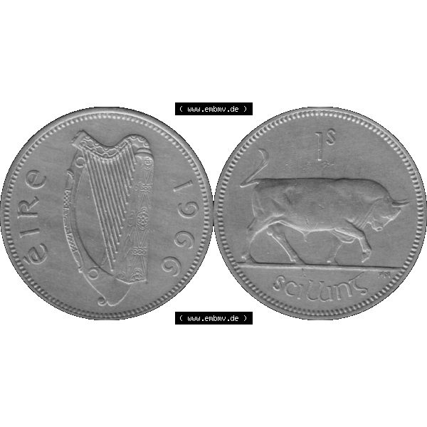 Grau bzw. s/w Bildmaterial einer Münze aus Irland als PNG-Grafik 1951-1968, 1 Schilling 1966-01. Digitalisierte Münze aus Irland als transparente PNG-Grafik zum herunterladen. Vorderseite... Sammlung Graustufen