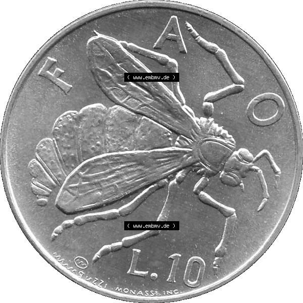 Grau bzw. s/w Bildmaterial Münzensatz / KMS 1974 aus San Marino Münze 1974-1974 als transparente PNG-Grafik, 10 Lire, L.10 MINGUZZI MONASSI INC.. Die digitalisierte Münze... Sammlung Graustufen