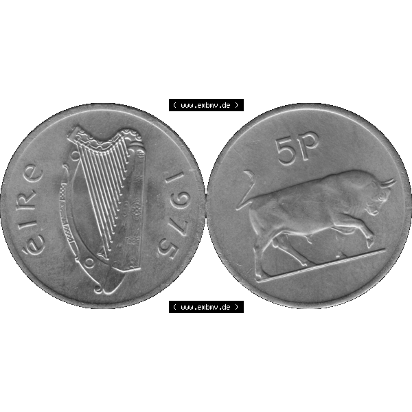 Grau bzw. s/w Bildmaterial einer Münze aus Irland als PNG-Grafik 1969-1990, 5 Pence 1976-01. Digitalisierte Münze aus Irland als transparente PNG-Grafik zum herunterladen. Vorderseite und... Sammlung Graustufen