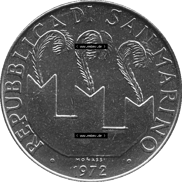 Grau bzw. s/w Bildmaterial in PNG-Grafiken Münzensatz / KMS 1972 aus San Marino 1972-1972, Münze 50 Lire, 1972, MONASSI REPUBBLICA DI SAN MARINO 50 LIRE. Vorderseite als PNG-Grafik... Sammlung Graustufen
