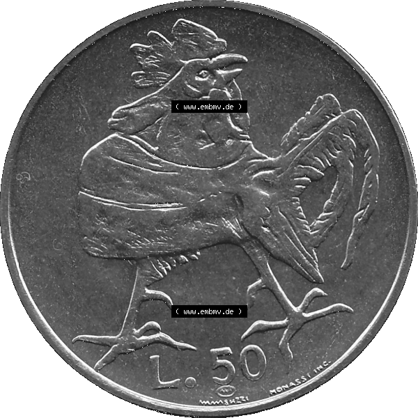 Grau bzw. s/w Bildmaterial Münzensatz / KMS 1974 aus San Marino Münze 1974-1974 als transparente PNG-Grafik, 50 Lire, L.50 MINGUZZI MONASSI INC.. Die digitalisierte Münze... Sammlung Graustufen