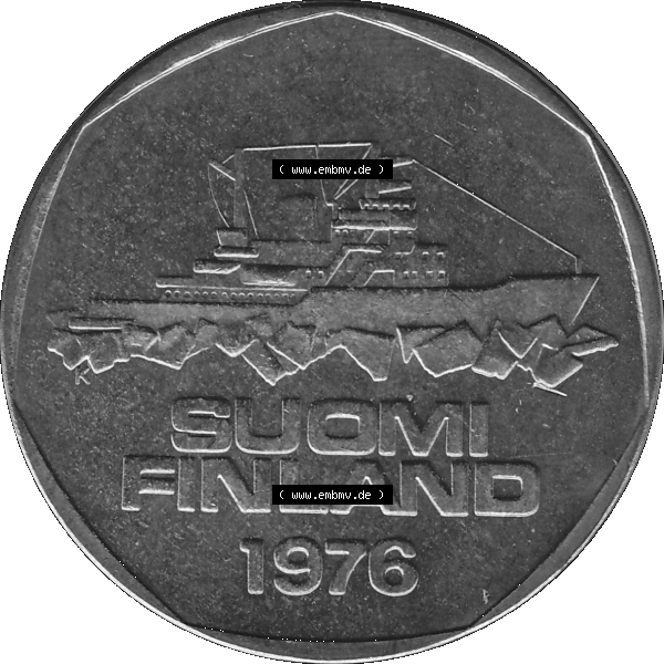 Grau bzw. s/w Alte Münzen KMS Finnland, Kursmünzensatz 1976 in Stempelglanz als digitales Computerbild in transparenten PNG 1972-1978, 5 Finnische Mark, Markkaa 1976-1, SUOMI FINLAND.... Sammlung Graustufen