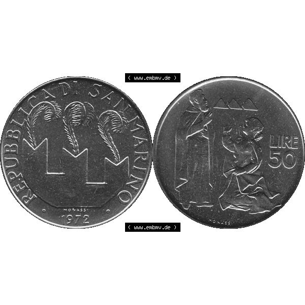 Grau bzw. s/w Bildmaterial Münzensatz / KMS 1972 aus San Marino in Graustufen 1972-1972, 50 Lire, 1972, MONASSI REPUBBLICA DI SAN MARINO 50 LIRE Graustufen. PNG Computer-Grafik in Graustufen... Sammlung Graustufen