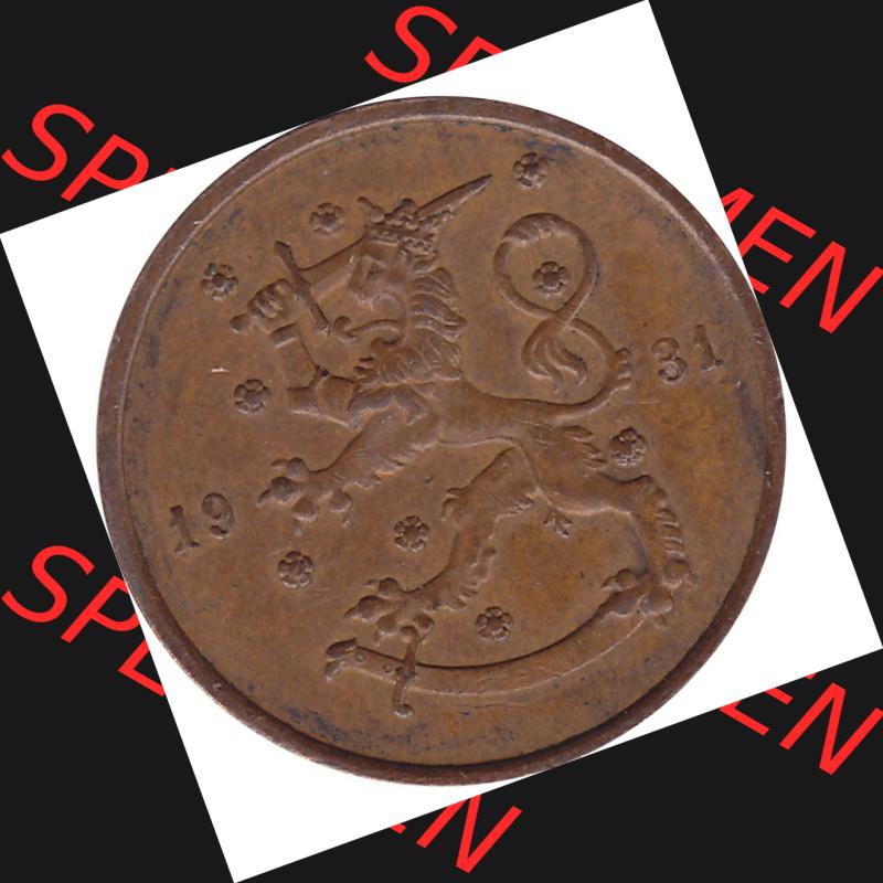 Alte Münzen KMS Finnland, Kursmünzensatz Pro-Version als JPG-Bild einer finnischen Münze Design 1919-1940, 10 Penny, Penniä 1931 (5). Etwas bessere... Sammlung
