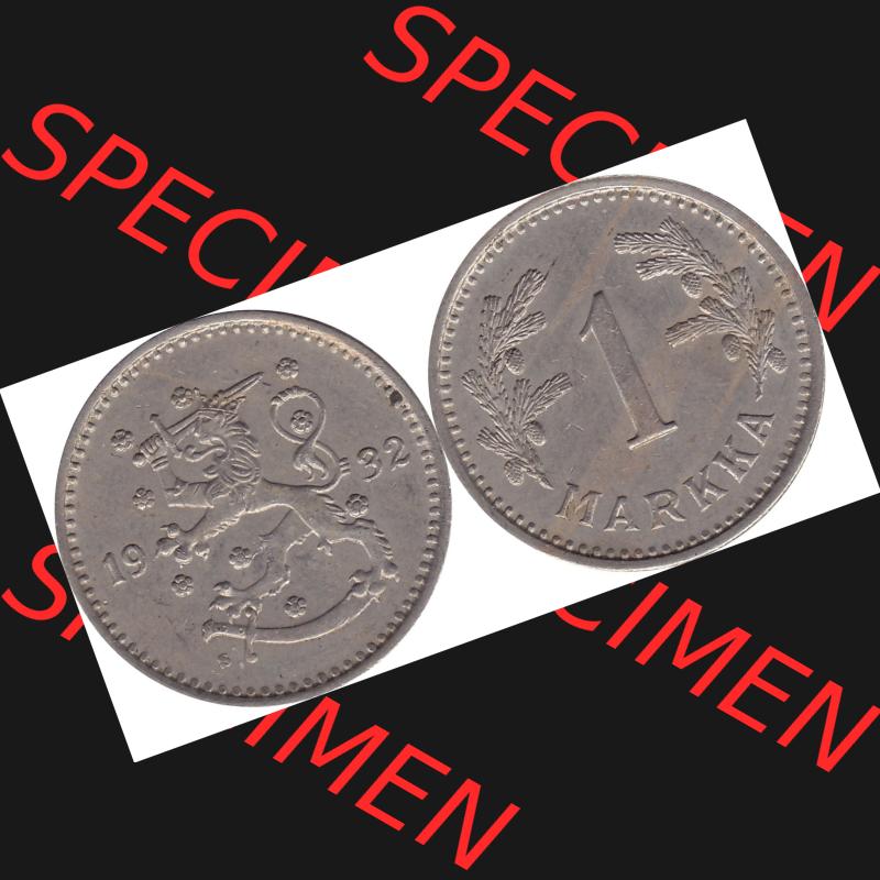 Alte Münzen KMS Finnland, Kursmünzensatz Pro-Version als JPG-Bild einer finnischen Münze Design 1928-1940, 1 finnische Mark, Markka 1932 (7). Etwas bessere... Sammlung