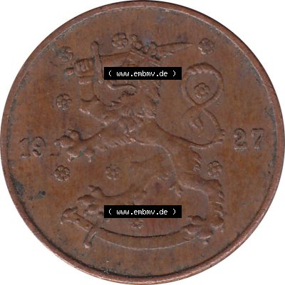 Alte Münzen KMS Finnland, Kursmünzensatz Pro-Version als JPG-Bild einer finnischen Münze Design 1918-1940, 5 Penny, Penniä 1927 (5). Etwas bessere... Sammlung