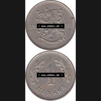 Alte Münzen KMS Finnland, Kursmünzensatz Pro-Version als JPG-Bild einer finnischen Münze Design 1928-1940, 1 finnische Mark, Markka 1932 (8). Etwas bessere... Sammlung