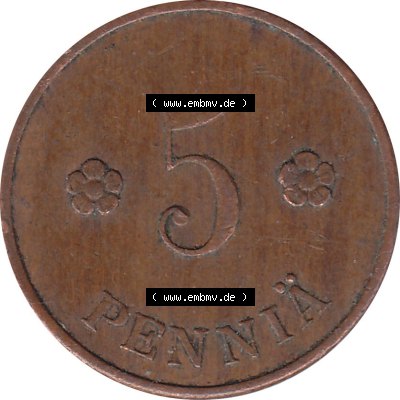 Alte Münzen KMS Finnland, Kursmünzensatz Pro-Version als JPG-Bild einer finnischen Münze Design 1918-1940, 5 Penny, Penniä 1927 (6). Etwas bessere... Sammlung