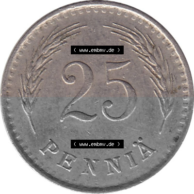 KMS Finnland, Kursmünzensatz Pro-Version als JPG-Bild einer finnischen Münze Design 1921-1940, 25 Penny, Penniä 1937 (6) Sammlung