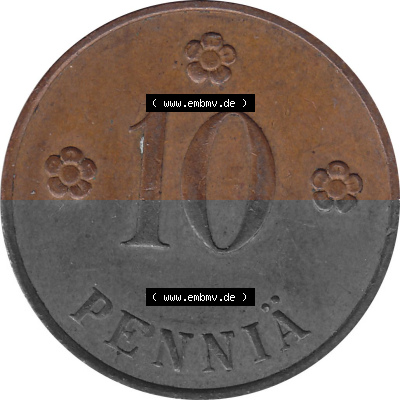 KMS Finnland, Kursmünzensatz Pro-Version als JPG-Bild einer finnischen Münze Design 1919-1940, 10 Penny, Penniä 1931 (6) Sammlung