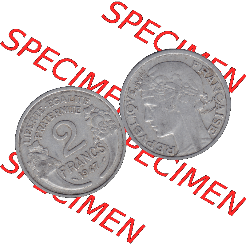 Münzen Frankreich Umlaufmünze in PNG einer Münze aus Frankreich 1941-1959, 2 Francs, Franken 1947-01. Vorderseite und Rückseite horizontal auf einen digitalen Bild... Sammlung