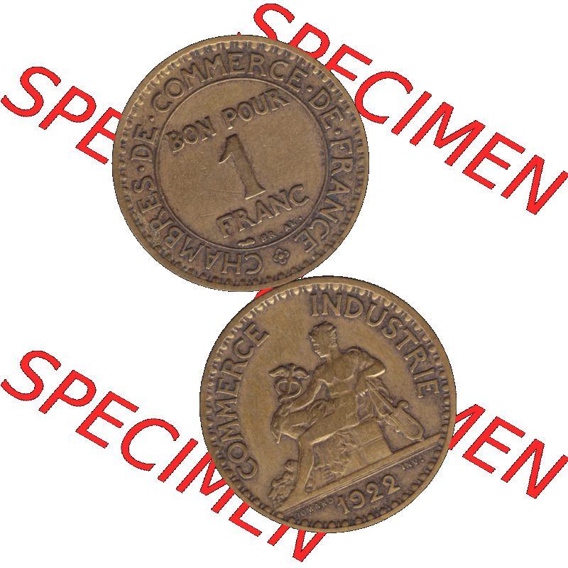 Münzen Frankreich Umlaufmünze in PNG einer Münze aus Frankreich 1920-1927, 1 Francs, Franken 1922-01. Vorderseite und Rückseite vertikal auf einen digitalen Bild... Sammlung