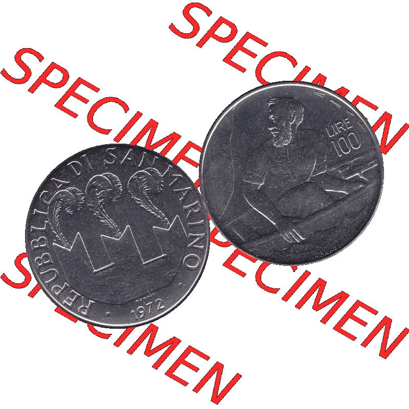Bildmaterial in PNG-Grafiken Münzensatz / KMS 1972 aus San Marino 1972-1972, Münze 100 Lire von 1972, 100 LIRE MONASSI REPUBBLICA DI SAN MARINO. Die digitalisierte Münze... Sammlung