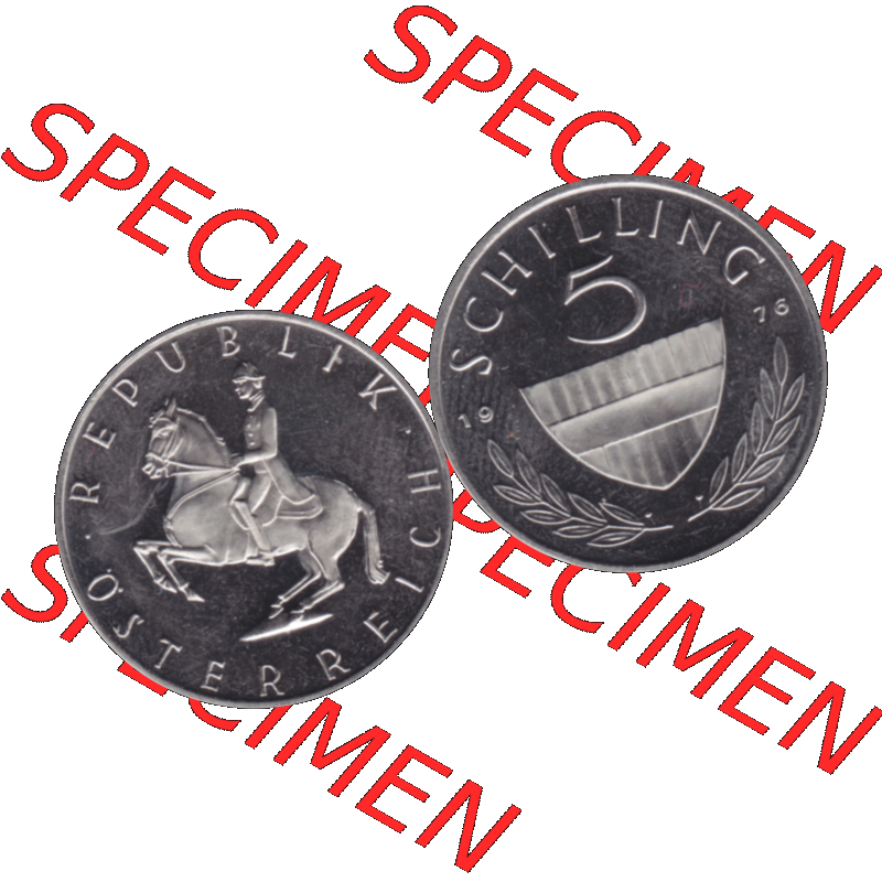 Alte Münze aus Österreich, in PNG digitalisiert 1968-2001, 5 Schilling 1976-01. Vorderseite und Rückseite horizontal auf einen digitalen Bild der alten österreichischen... Sammlung