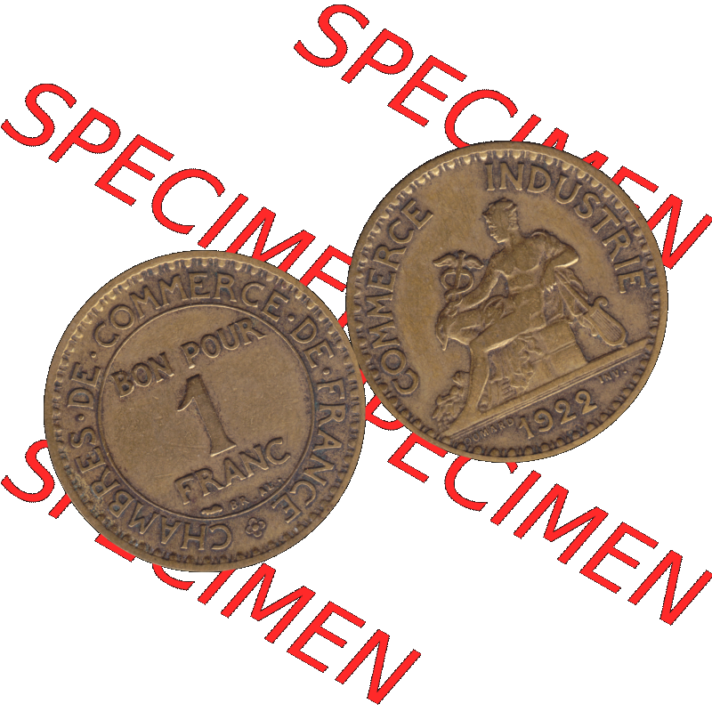 Münzen Frankreich Umlaufmünze in PNG einer Münze aus Frankreich 1920-1927, 1 Francs, Franken 1922-01. Vorderseite und Rückseite horizontal auf einen digitalen Bild... Sammlung