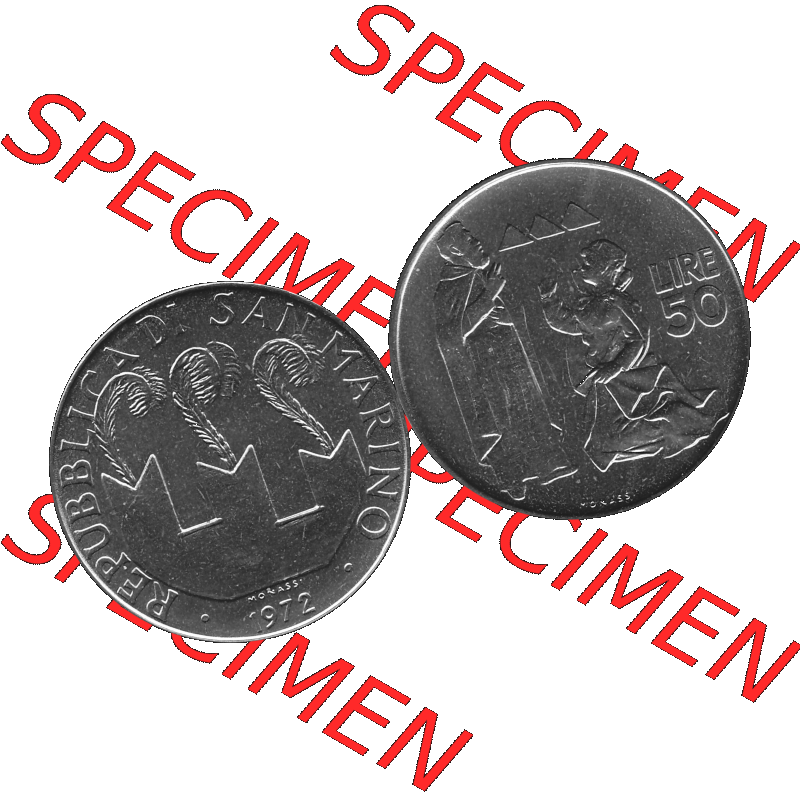 Bildmaterial Münzensatz / KMS 1972 aus San Marino in Graustufen 1972-1972, 50 Lire, 1972, MONASSI REPUBBLICA DI SAN MARINO 50 LIRE Graustufen. PNG Computer-Grafik in Graustufen... Sammlung