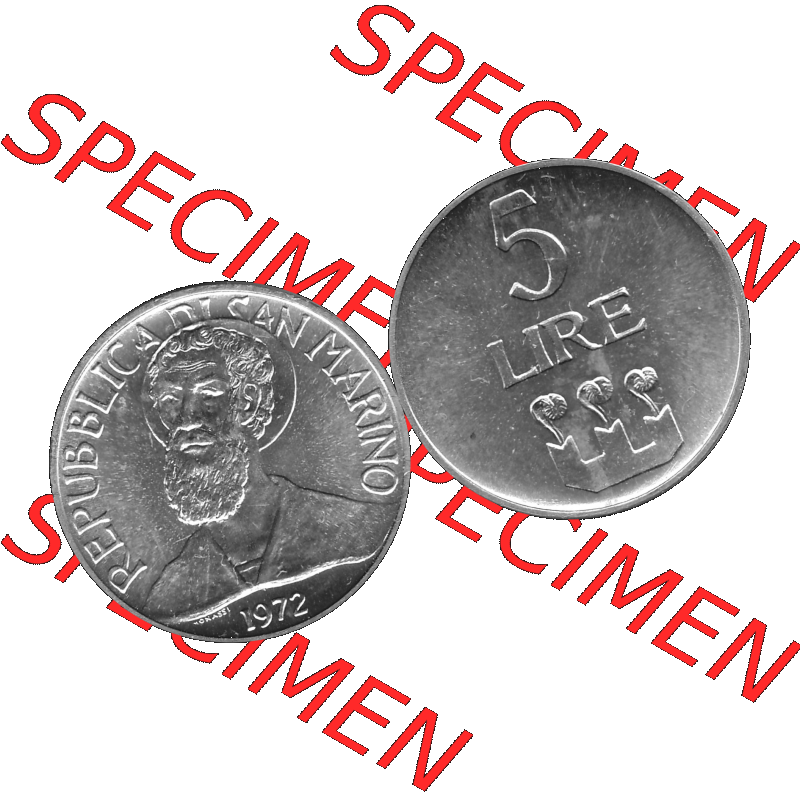 Bildmaterial Münzensatz / KMS 1972 aus San Marino in Graustufen 1972-1972, 5 Lire, 1972, LIRE MONASSI REPUBBLICA DI SAN MARINO Graustufen. PNG Computer-Grafik in Graustufen... Sammlung