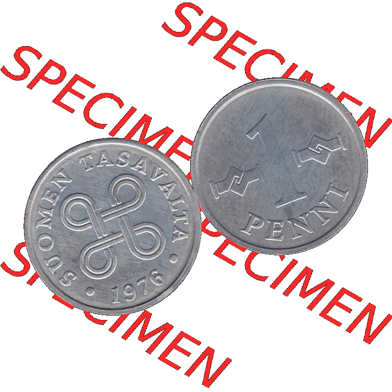 Alte Münzen KMS Finnland, Kursmünzensatz 1976 in Stempelglanz als digitales Computerbild in transparenten PNG 1969-1979, 1 Penny, Penni 1976-1, SUOMEN TASAVALTA.... Sammlung