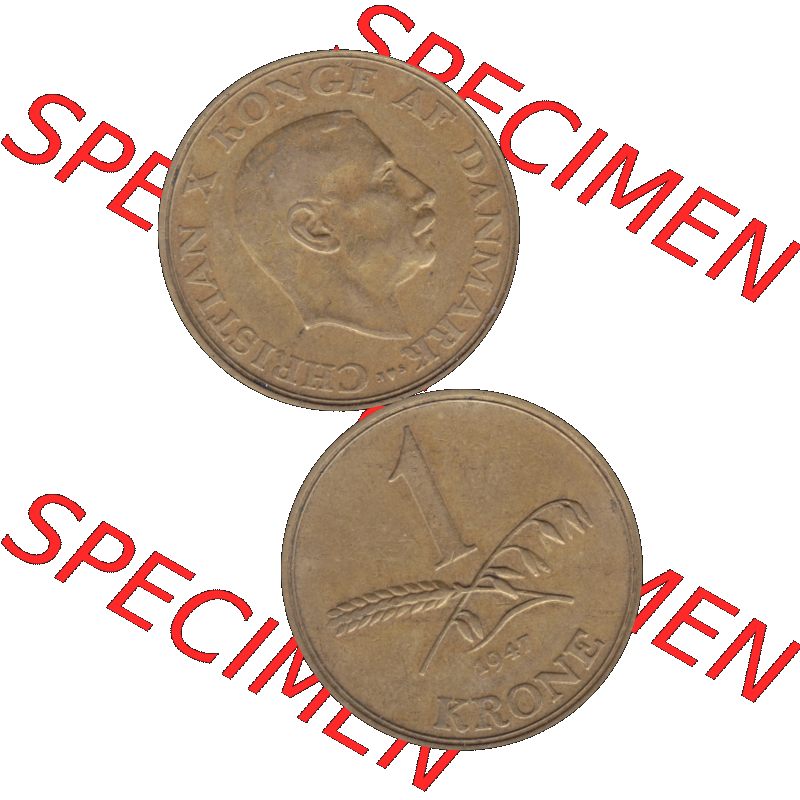 Alte Münze aus Dänemark als PNG-Grafik 1942-1947, 1 Krone 1947-01 Kursmünze. Vorderseite und Rückseite vertikal auf einen digitalen Bild der alten dänischen Umlaufmünze... Sammlung