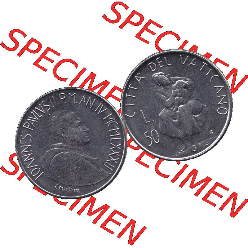 Alte Münze aus der Vatikanstadt / Vatikan als PNG-Grafik Münze Vatikanstadt 1982-1982, 50 Lire 1982-01 E. MANFRINI IOANNES PAVLVS II P M. Vorderseite und Rückseite... Sammlung