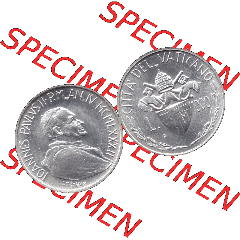 Alte Münze aus der Vatikanstadt / Vatikan als PNG-Grafik Münze Vatikanstadt 1982-1982, 1000 Lire Silbermünze 1982-01 4. Jahr Papst Johannes Paul II. Vorderseite und... Sammlung
