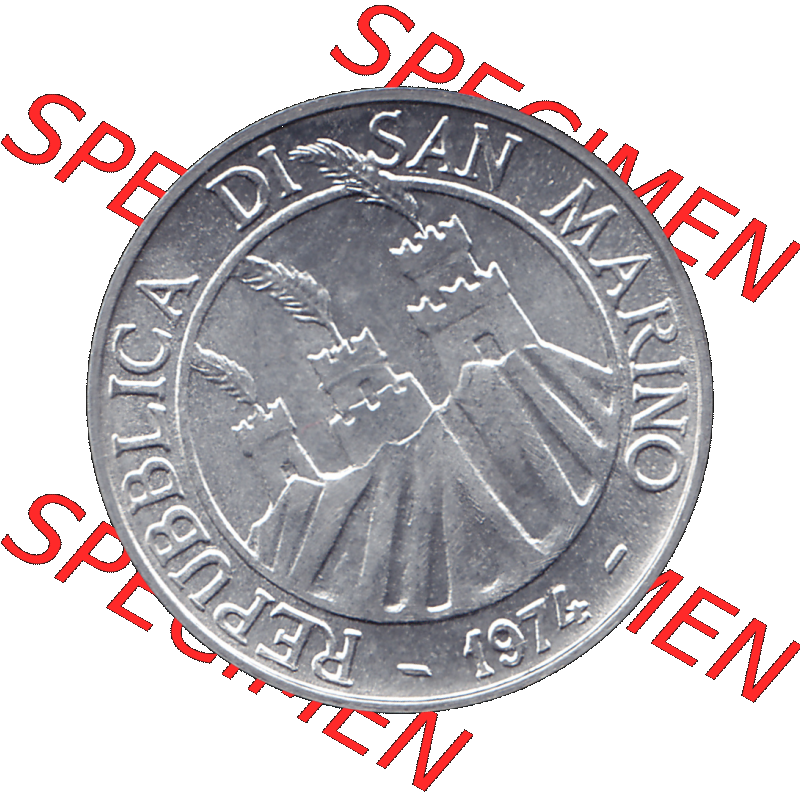 Bildmaterial Münzensatz / KMS 1974 aus San Marino Münze 1974-1974 als transparente PNG-Grafik, 2 Lire, L.2 MINGUZZI MONASSI INC.. Vorderseite als PNG-Grafik... Sammlung