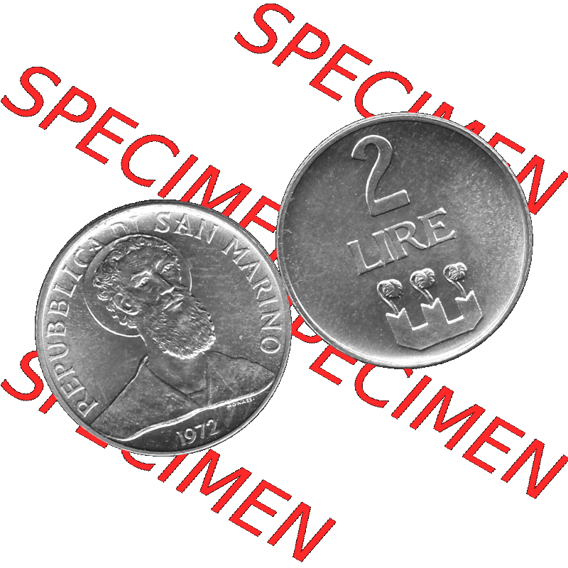 Bildmaterial Münzensatz / KMS 1972 aus San Marino in Graustufen 1972-1972, 2 Lire 1972, 2 LIRE MONASSI REPUBBLICA DI SAN MARINO Graustufen. PNG Computer-Grafik in Graustufen... Sammlung