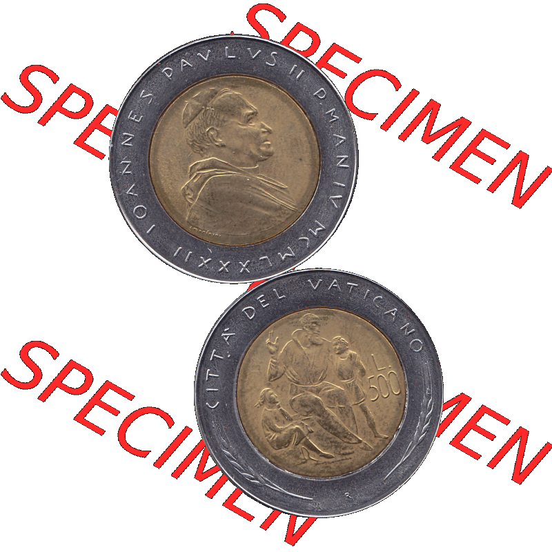 Alte Münze aus der Vatikanstadt / Vatikan als PNG-Grafik Münze Vatikanstadt 1982-1982, 500 Lire IOANNES PAVLVS II P M 1982-01. Vorderseite und Rückseite vertikal auf einen... Sammlung