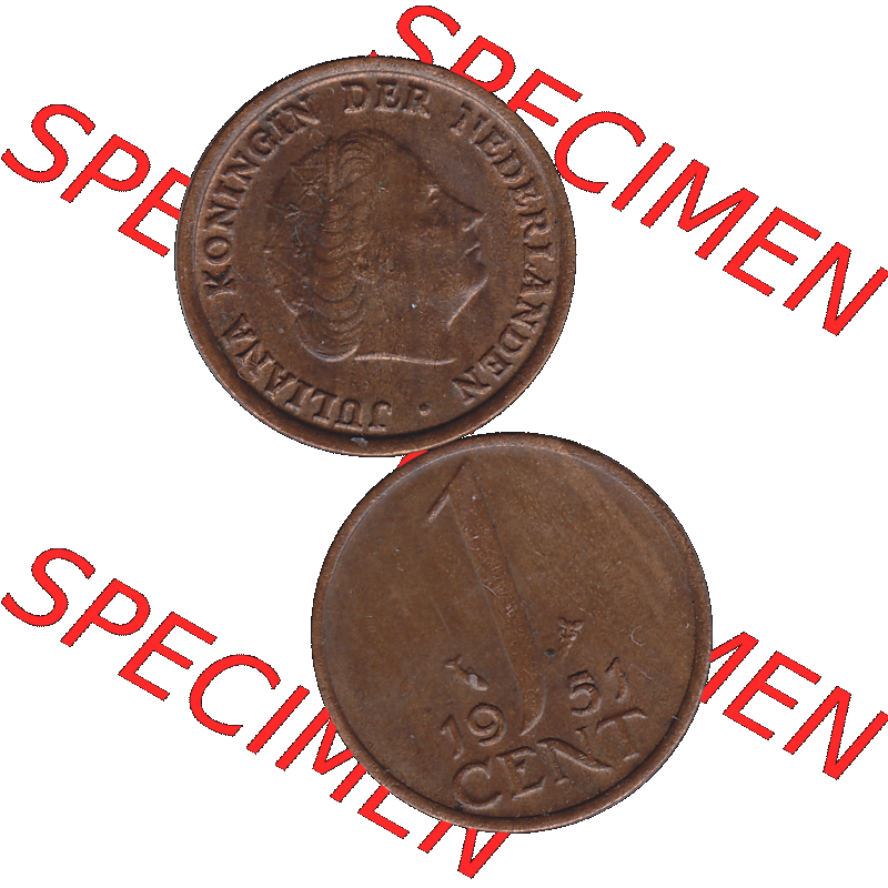 Alte Münze der Niederlande 1951-1975, in PNG digitalisiert 1950-1980, 1 Cent Königin Juliana 1951-01. Vorderseite und Rückseite vertikal auf einen digitalen Bild der alten... Sammlung