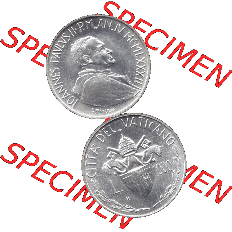 Alte Münze aus der Vatikanstadt / Vatikan als PNG-Grafik Münze Vatikanstadt 1982-1982, 1000 Lire Silbermünze 1982-01 4. Jahr Papst Johannes Paul II. Vorderseite und... Sammlung