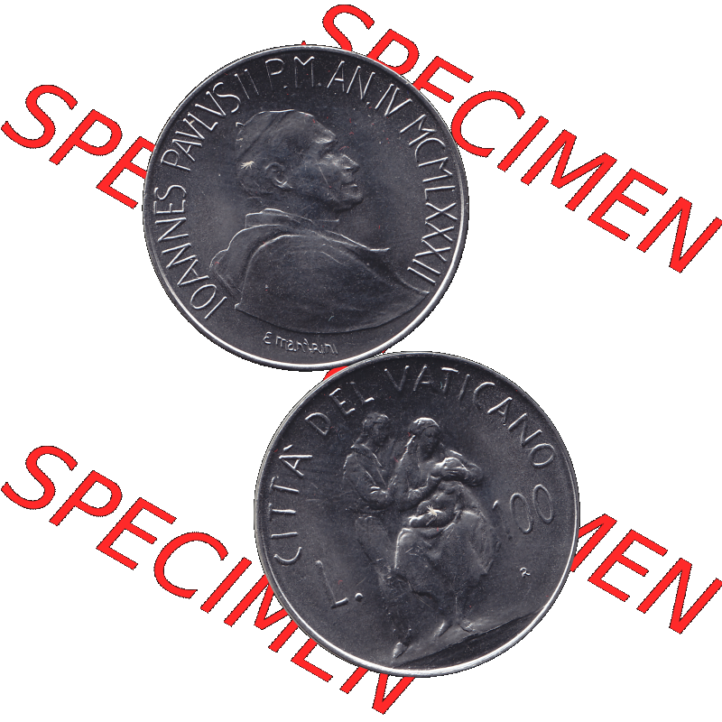 Alte Münze aus der Vatikanstadt / Vatikan als PNG-Grafik Münze Vatikanstadt 1982-1982, 100 Lire, E. MANFRINI IOANNES PAVLVS II P M. 1982-01. Vorderseite und... Sammlung