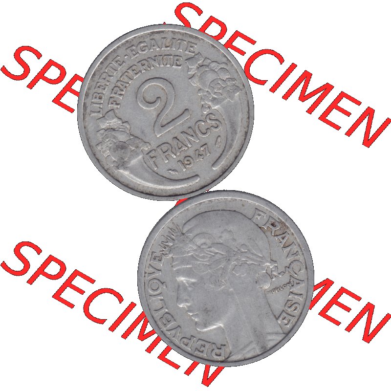 Münzen Frankreich Umlaufmünze in PNG einer Münze aus Frankreich 1941-1959, 2 Francs, Franken 1947-01. Vorderseite und Rückseite vertikal auf einen digitalen Bild... Sammlung