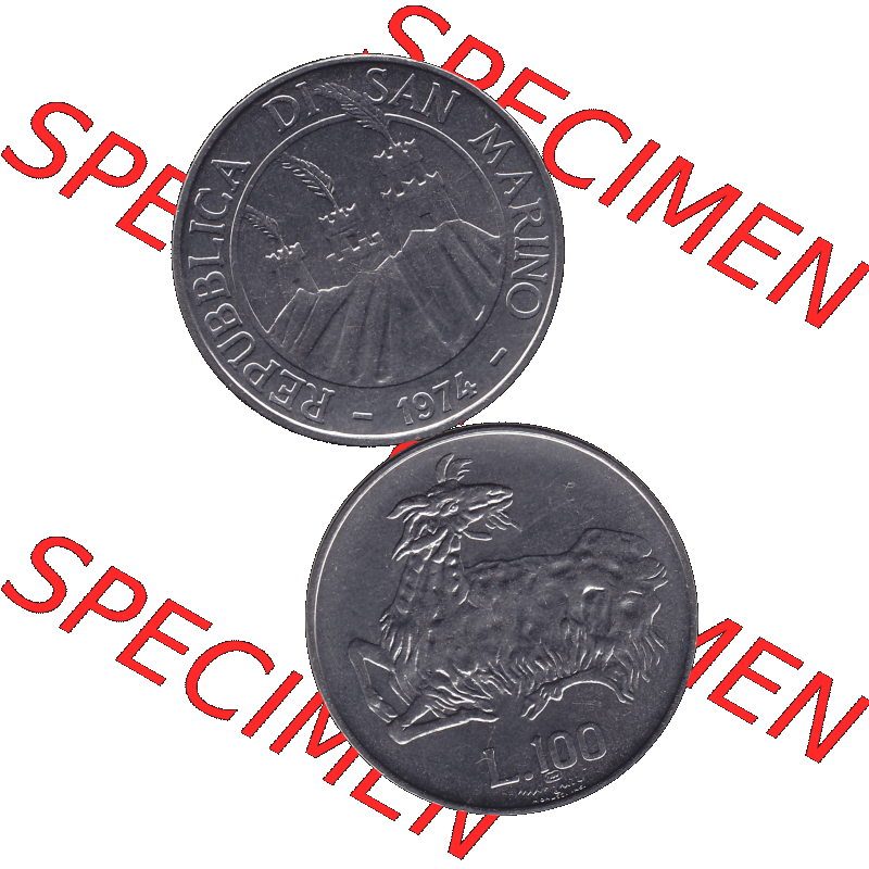 Bildmaterial Münzensatz / KMS 1974 aus San Marino Münze 1974-1974 als transparente PNG-Grafik, 100 Lire, L.100 MINGUZZI MONASSI INC.. Die digitalisierte Münze... Sammlung