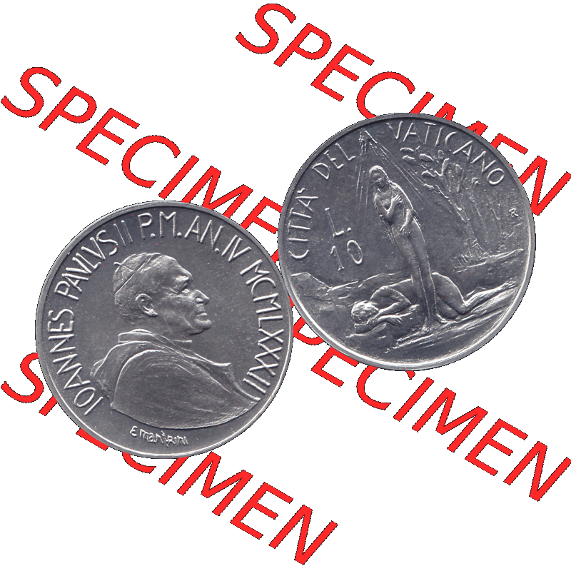 Alte Münze aus der Vatikanstadt / Vatikan als PNG-Grafik Münze Vatikanstadt 1982-1982, 10 Lire, E. MANFRINI IOANNES PAVLVS II P M 1982-01. Vorderseite und Rückseite... Sammlung