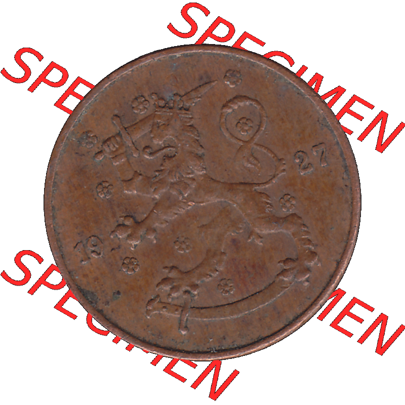 Alte Münzen KMS Finnland, Kursmünzensatz in PNG Design einer finnischen Münze 1918-1940, 5 Penny, Penniä 1927. Vorderseite einer Münze in transparenten... Sammlung