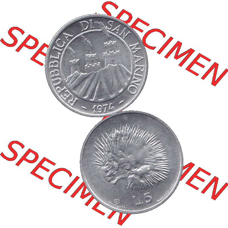 Bildmaterial Münzensatz / KMS 1974 aus San Marino Münze 1974-1974 als transparente PNG-Grafik, 5 Lire, L.5 MINGUZZI MONASSI INC.. Die digitalisierte Münze... Sammlung