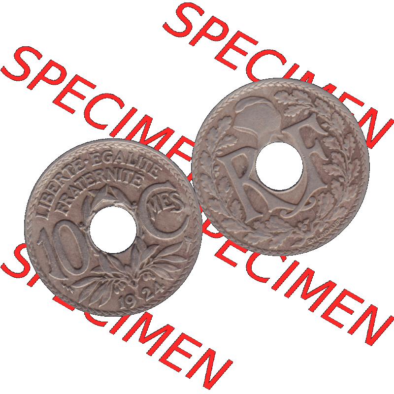 Münzen Frankreich Umlaufmünze in PNG einer Münze aus Frankreich 1917-1938, 10 Centimes, Cent 1924-01. Vorderseite und Rückseite horizontal auf einen digitalen Bild... Sammlung