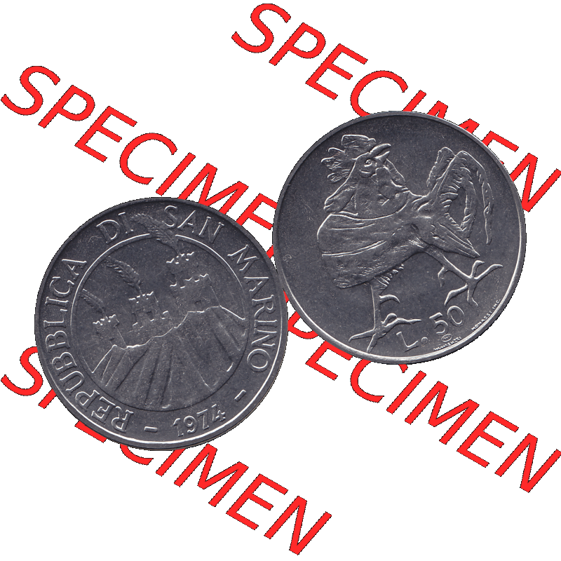 Bildmaterial Münzensatz / KMS 1974 aus San Marino Münze 1974-1974 als transparente PNG-Grafik, 50 Lire, L.50 MINGUZZI MONASSI INC.. Die digitalisierte Münze... Sammlung