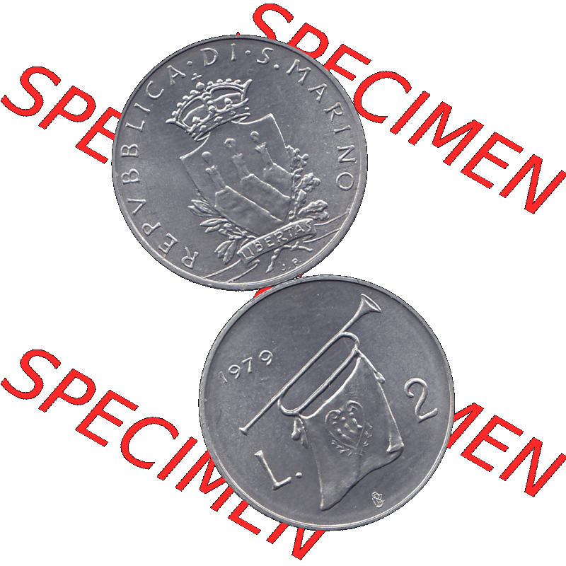 Bildmaterial Münzensatz / KMS 1979 aus San Marino im PNG-Format 1979-1979, 2 Lire, J. V. LIBERTAS REPVBBLICA DI S. MARINO, 1979 L.2. Vorderseite... Sammlung