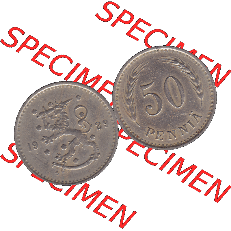 Alte Münzen KMS Finnland, Kursmünzensatz in PNG Design einer finnischen Münze 1921-1940, 50 Penny, Penniä 1929. Digitales transparentes PNG-Bild / Bildmaterial... Sammlung