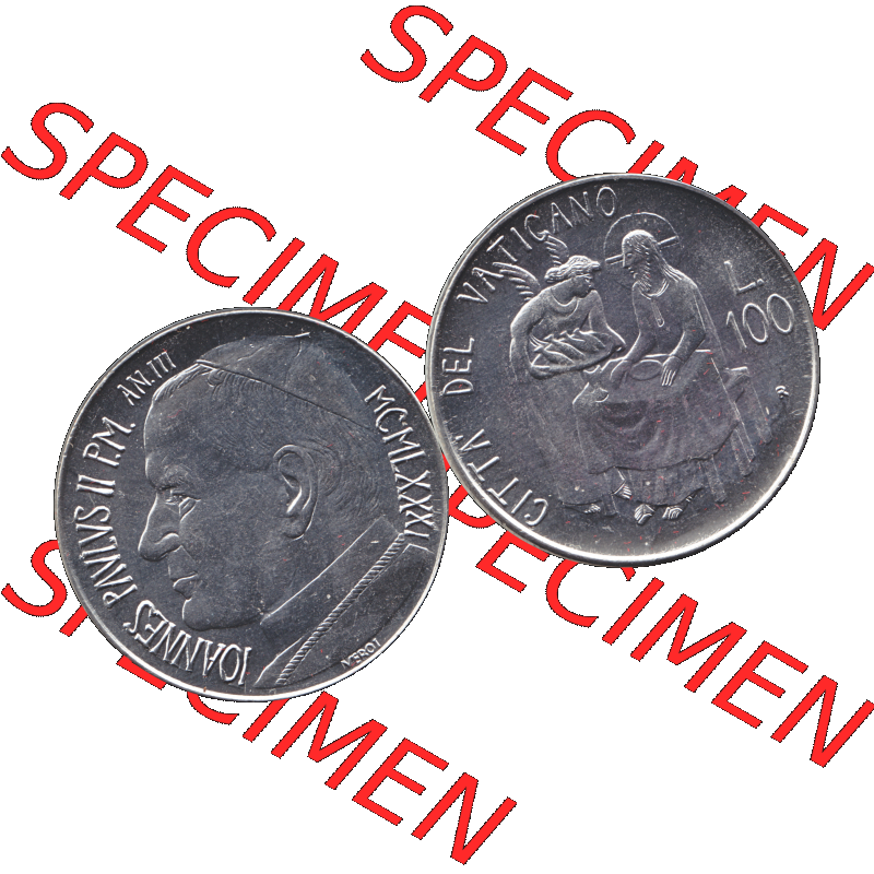 Alte Münze aus der Vatikanstadt / Vatikan als PNG-Grafik 1981-1981, 100 Lire Papst Johannes Paul II 1981-01. Vorderseite und Rückseite horizontal auf einen digitalen Bild der... Sammlung