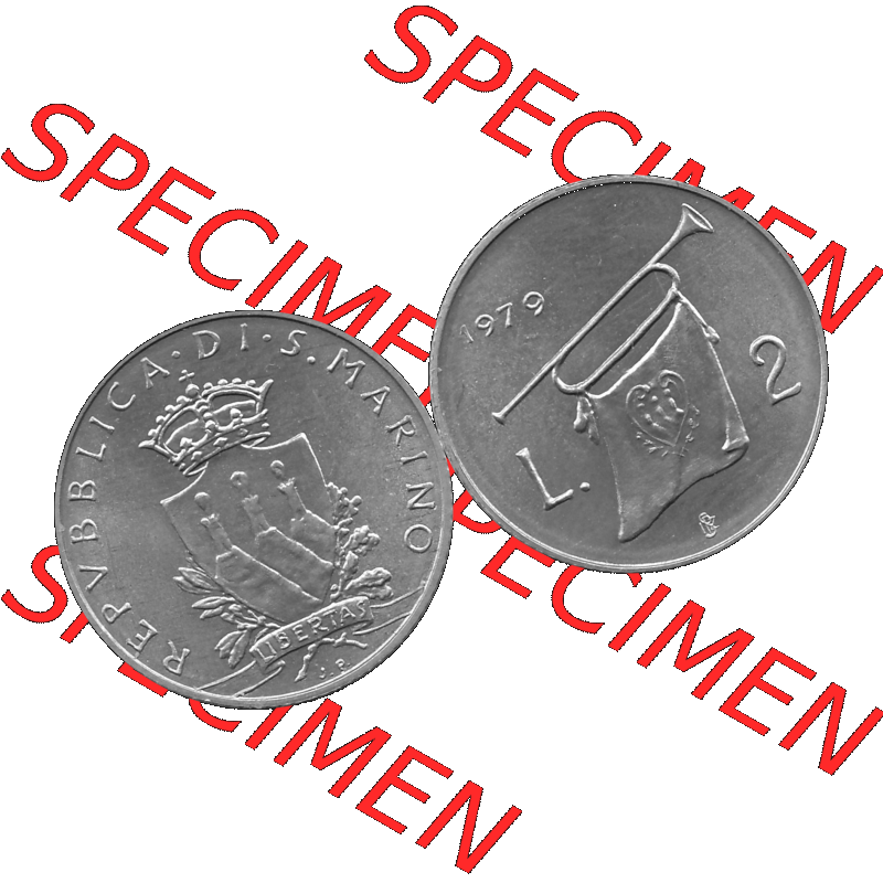 Bildmaterial Münzensatz / KMS 1979 aus San Marino in Graustufen 1979-1979, 2 Lire, J. V. LIBERTAS REPVBBLICA DI S. MARINO, 1979 L.2 Graustufen.... Sammlung